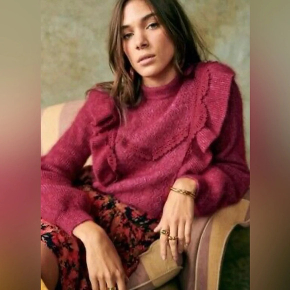 SEZANE kid mohair/wool ruffle ballon sleeve sweater size  M - Picture 2 of 8